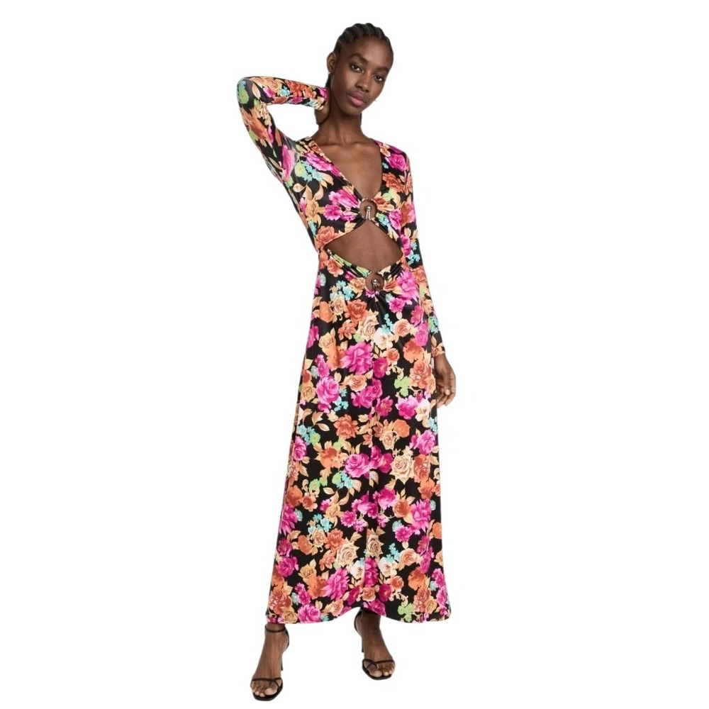 NWT AFRM Loraine Hardware SZ L cutout waist sexy Dress retails $138 floral #280
